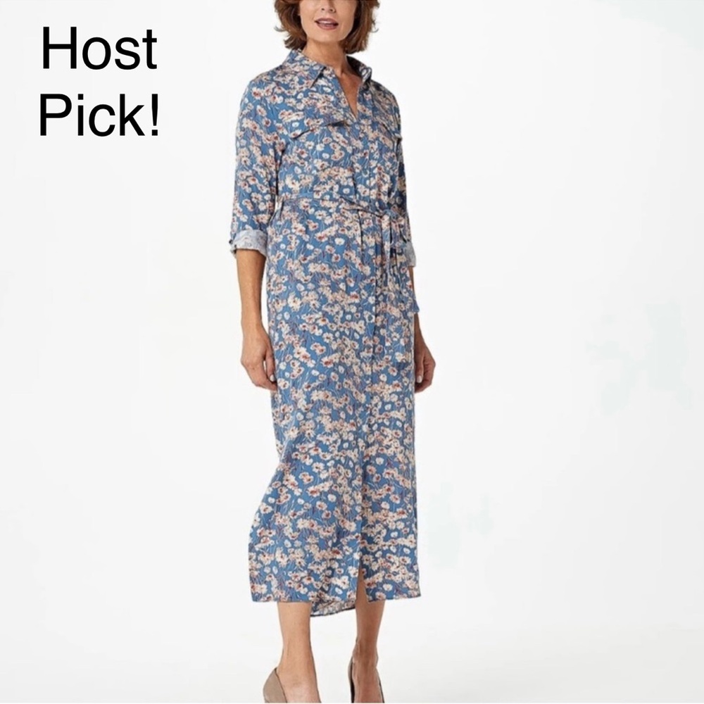 Haute hippie blue floral dress women’s L belted